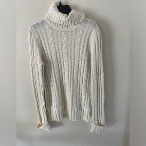 Express Women's Knit Beige Turtleneck  Long Sleeve Cableknit Sweater Size Large